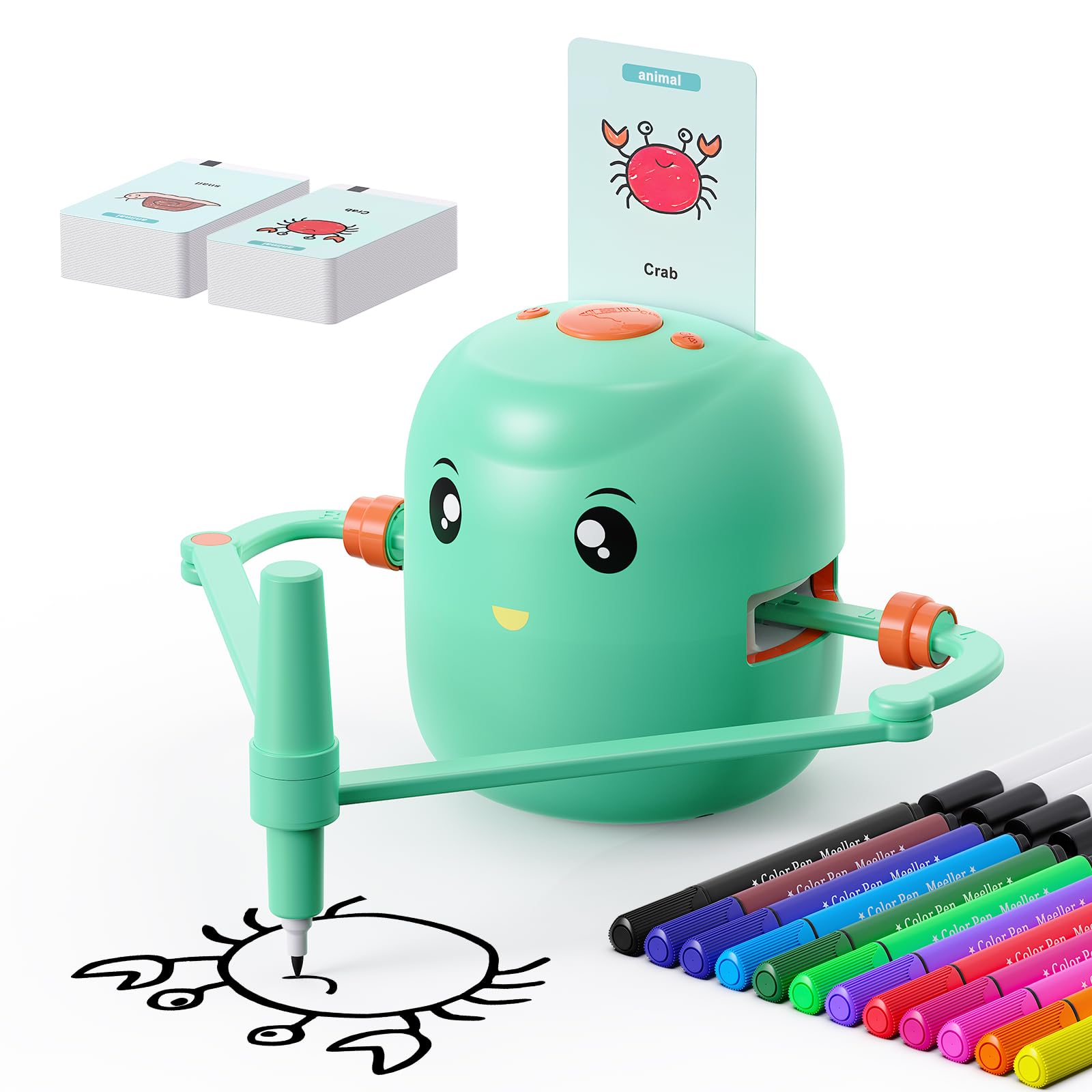 Happysky Smart Drawing Robot for Kids,Montessori Educational Painting Toy for 5+ with Voice Interaction&16 Color Pens,Magic Drawing Robot with 150 Learning Word Cards,Ideal Gift for 5+ Year Old Boys Girls