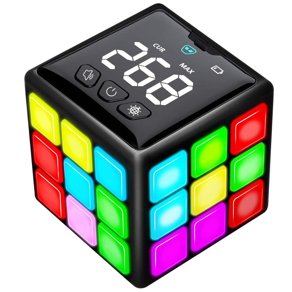 Happysky Rechargeable Game Handheld Cube - 15 Fun Brain & Memory Game with Score Screen - Christmas Easter Birthday Gifts for Boys Girls Ages 6-12+ Years Old - Toy Gift Idea for Kids Teens (Black)