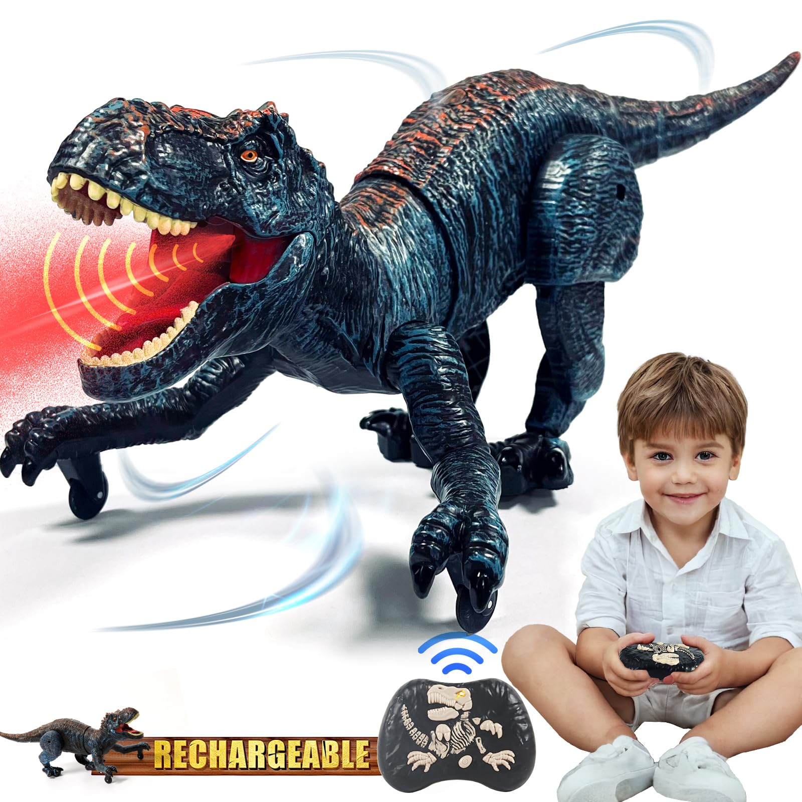 Happysky Remote Control Dinosaur Toys for Kids 3-5 4-7 8-12 Year Old, Electronic RC Robot Dinosaur with Spray & Light & Roar, Realistic Walking T-Rex Toys Birthday Gifts for Boys Girls