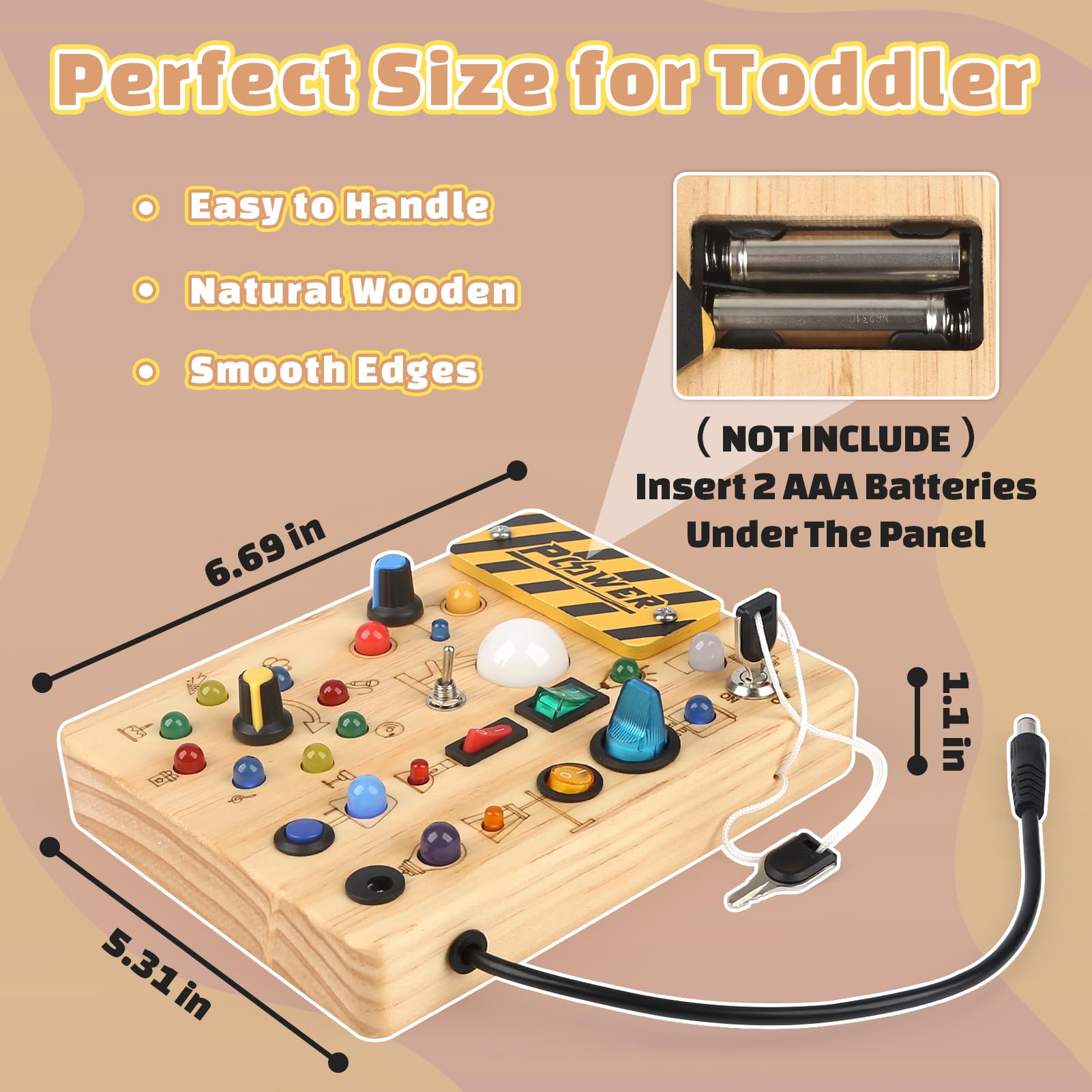 Happysky Montessori Busy Board Wooden Sensory Toys for Toddler with LED Light Up Switch, Baby Fidget Board Travel Toys for 18+ Months, 1 2 3 Year Old Boys Girls Toddler Toy Gifts (Classic)