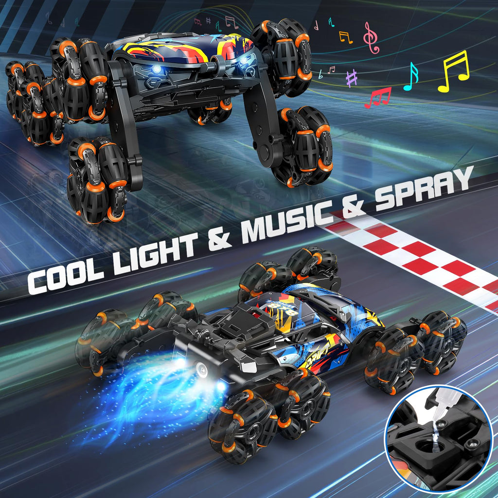 8WD Gesture Sensing RC Stunt Car Toys for Boys Age 8-12, 2.4GHz Hand Controlled Remote Control Car with Light & Music & Spray, Cool Christmas Birthday Present Gifts for Kids 6 7 8 9 10 11 12 Years Old