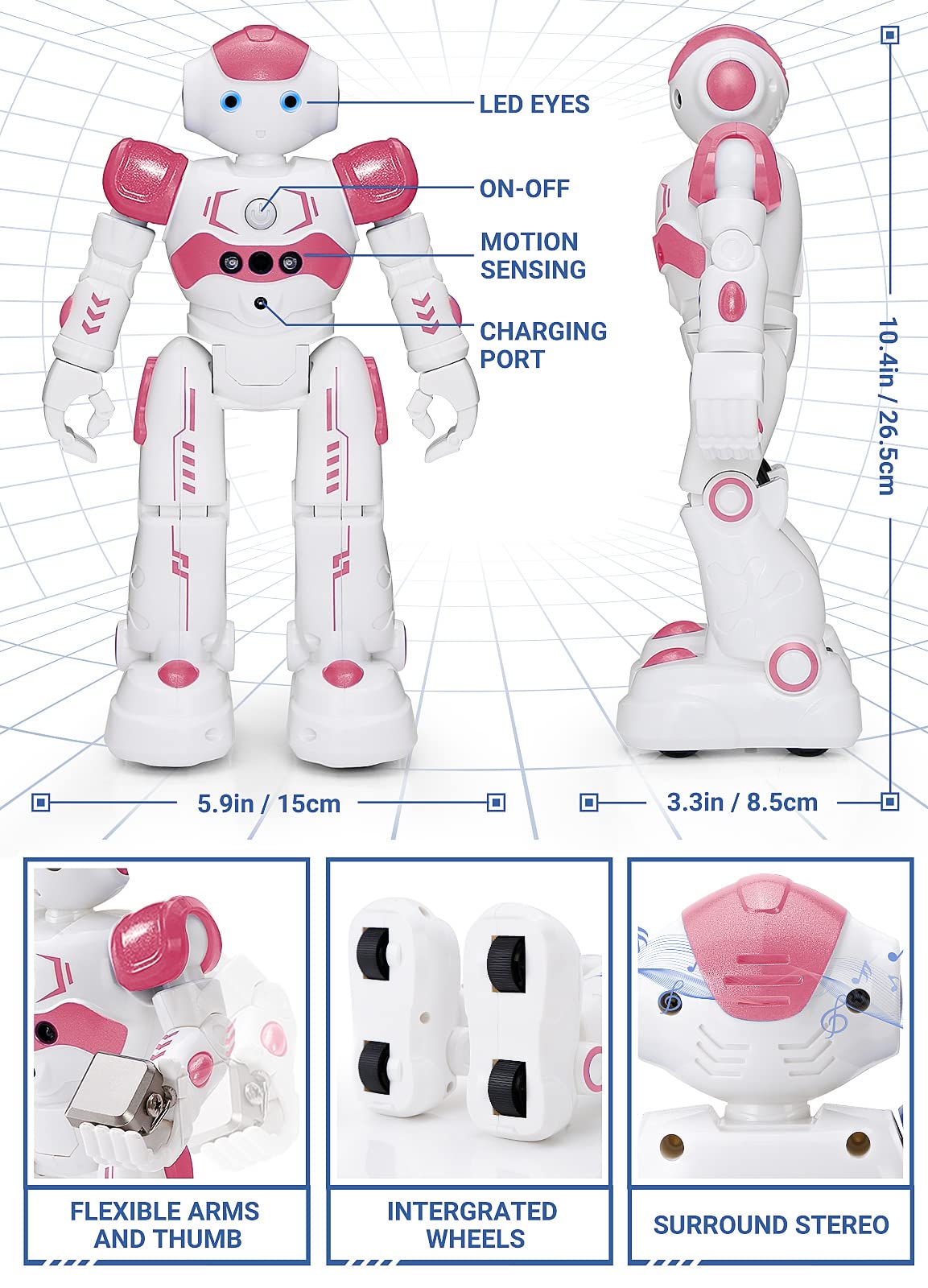 RC Robot Toys for Kids, Gesture & Sensing Remote Control Robot for Age 3 4 5 6 7 8 Year Old Boys Girls Birthday Present (Pink)