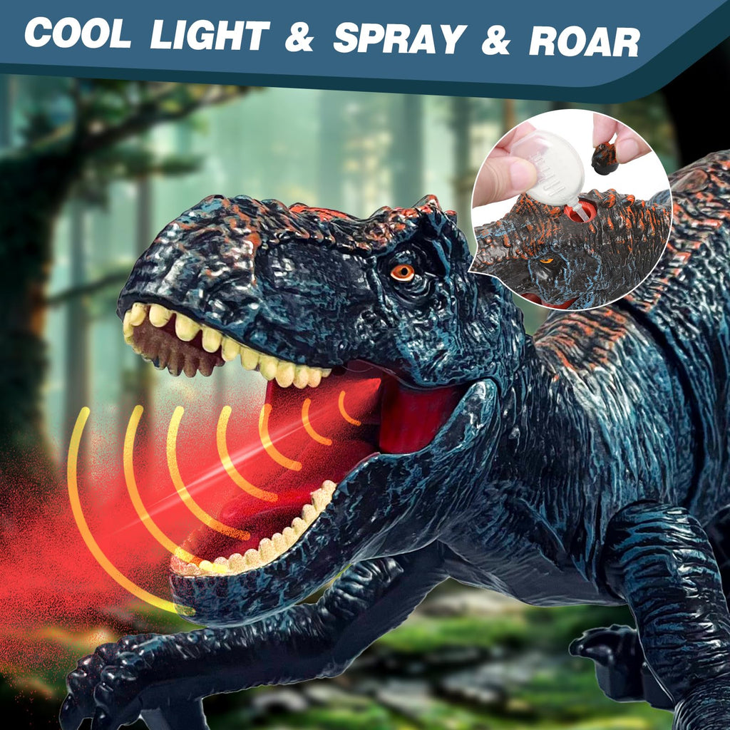 Happysky Remote Control Dinosaur Toys for Kids 3-5 4-7 8-12 Year Old, Electronic RC Robot Dinosaur with Spray & Light & Roar, Realistic Walking T-Rex Toys Birthday Gifts for Boys Girls