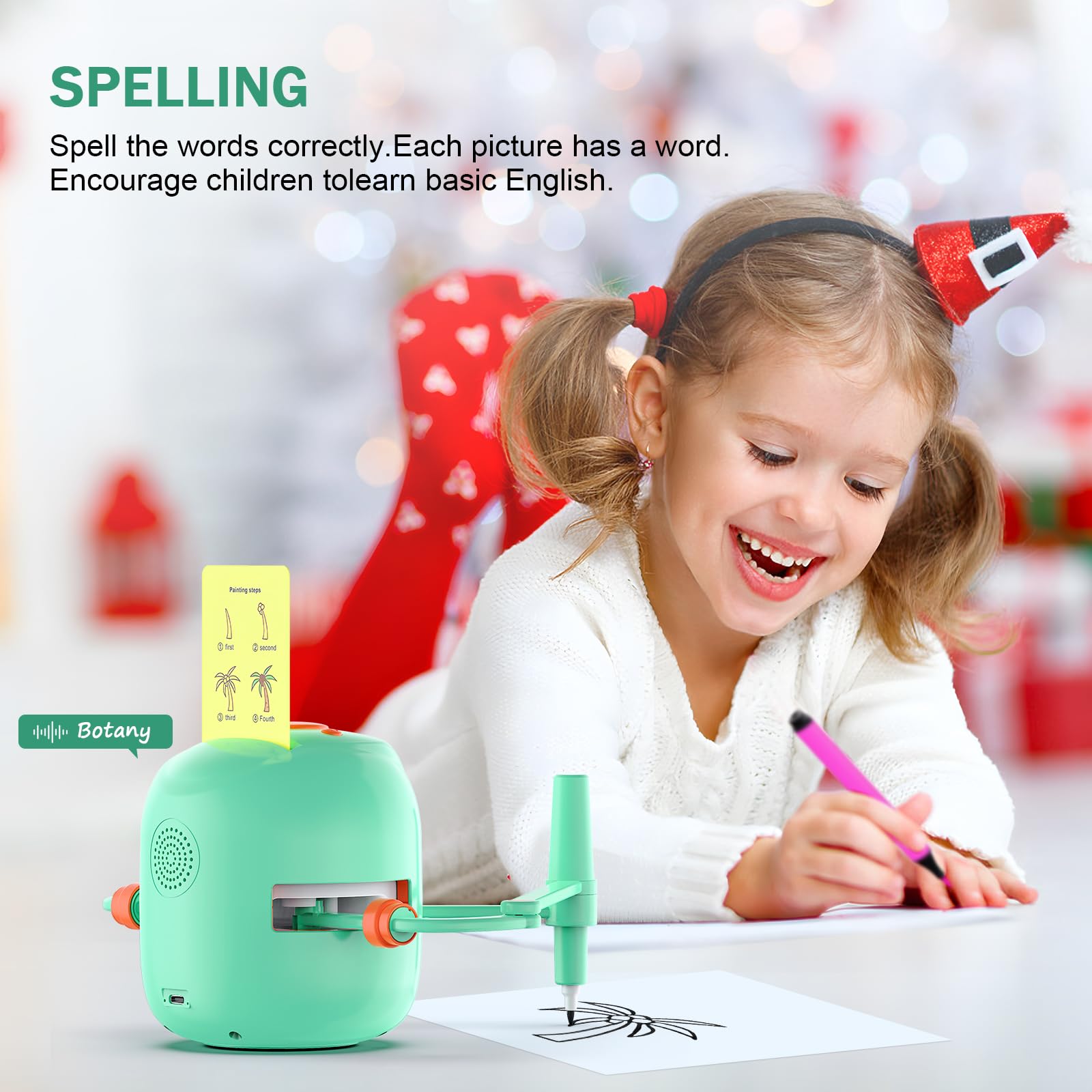 Happysky Smart Drawing Robot for Kids,Montessori Educational Painting Toy for 5+ with Voice Interaction&16 Color Pens,Magic Drawing Robot with 150 Learning Word Cards,Ideal Gift for 5+ Year Old Boys Girls