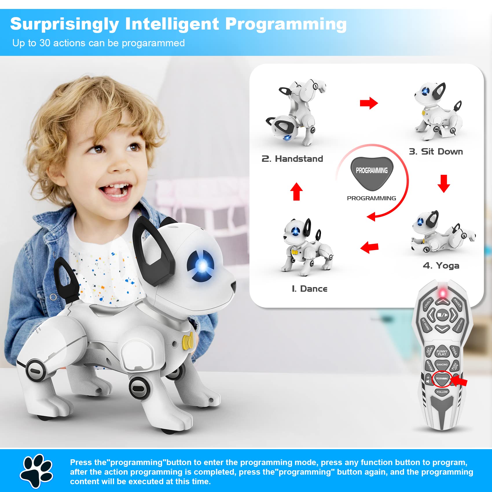 Remote Control Robot Dog Toy, RC Dog Programmable Smart Interactive Robotic Pets, RC Stunt Robot Toys Deg Imitates Animals Music Dancing Handstand Push-up Follow Functions for Boys Girls Toy