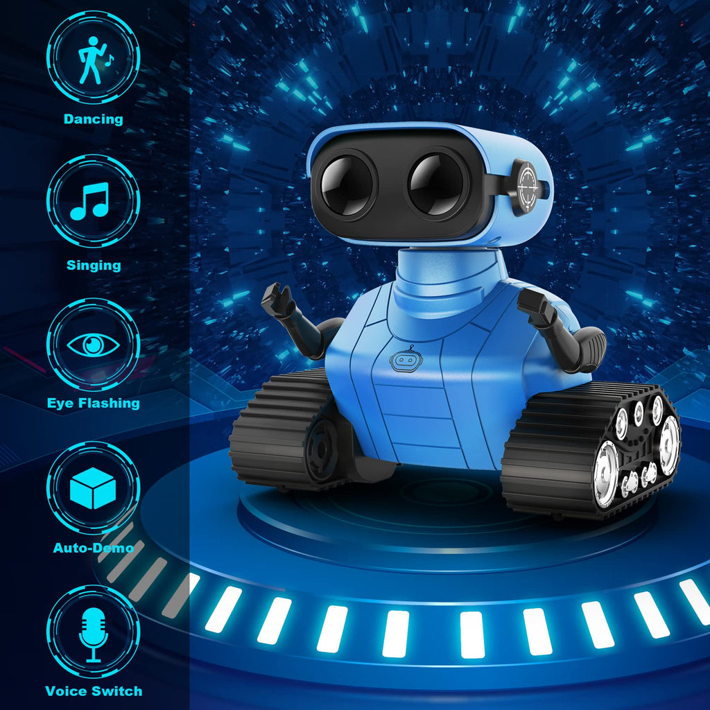 Happysky Robot Toys for Boys Girls, Rechargeable Remote Control Emo Robots with Auto-Demonstration, Flexible Head & Arms, Dance Moves, Music, Shining LED Eyes for 5+ Years Old Kids