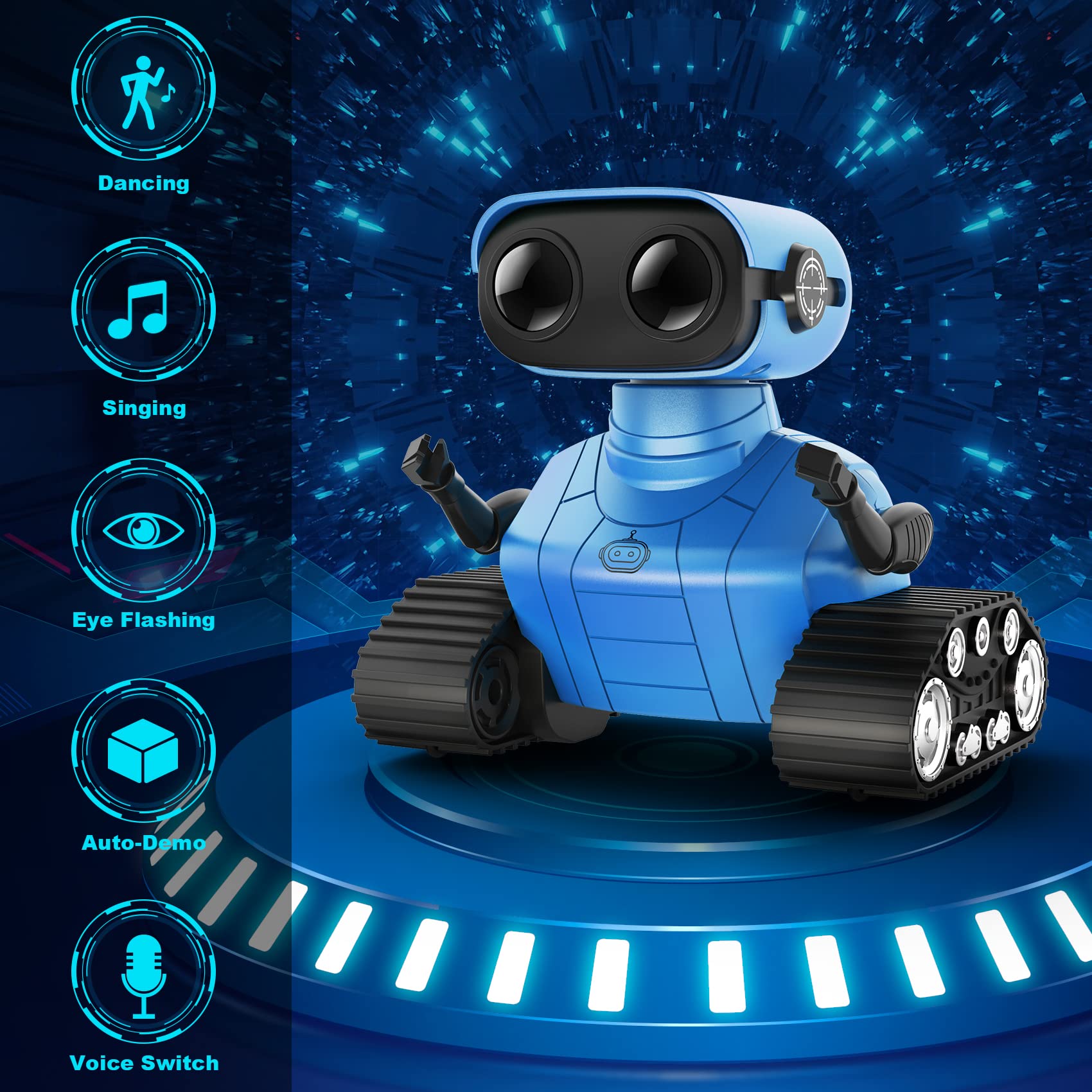 Happysky Robot Toys for Boys Girls, Rechargeable Remote Control Emo Robots with Auto-Demonstration, Flexible Head & Arms, Dance Moves, Music, Shining LED Eyes for 5+ Years Old Kids
