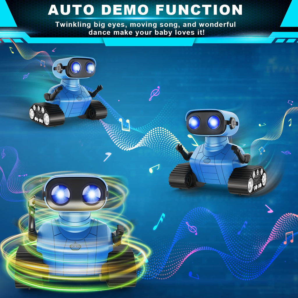 Happysky Robot Toys for Boys Girls, Rechargeable Remote Control Emo Robots with Auto-Demonstration, Flexible Head & Arms, Dance Moves, Music, Shining LED Eyes for 5+ Years Old Kids