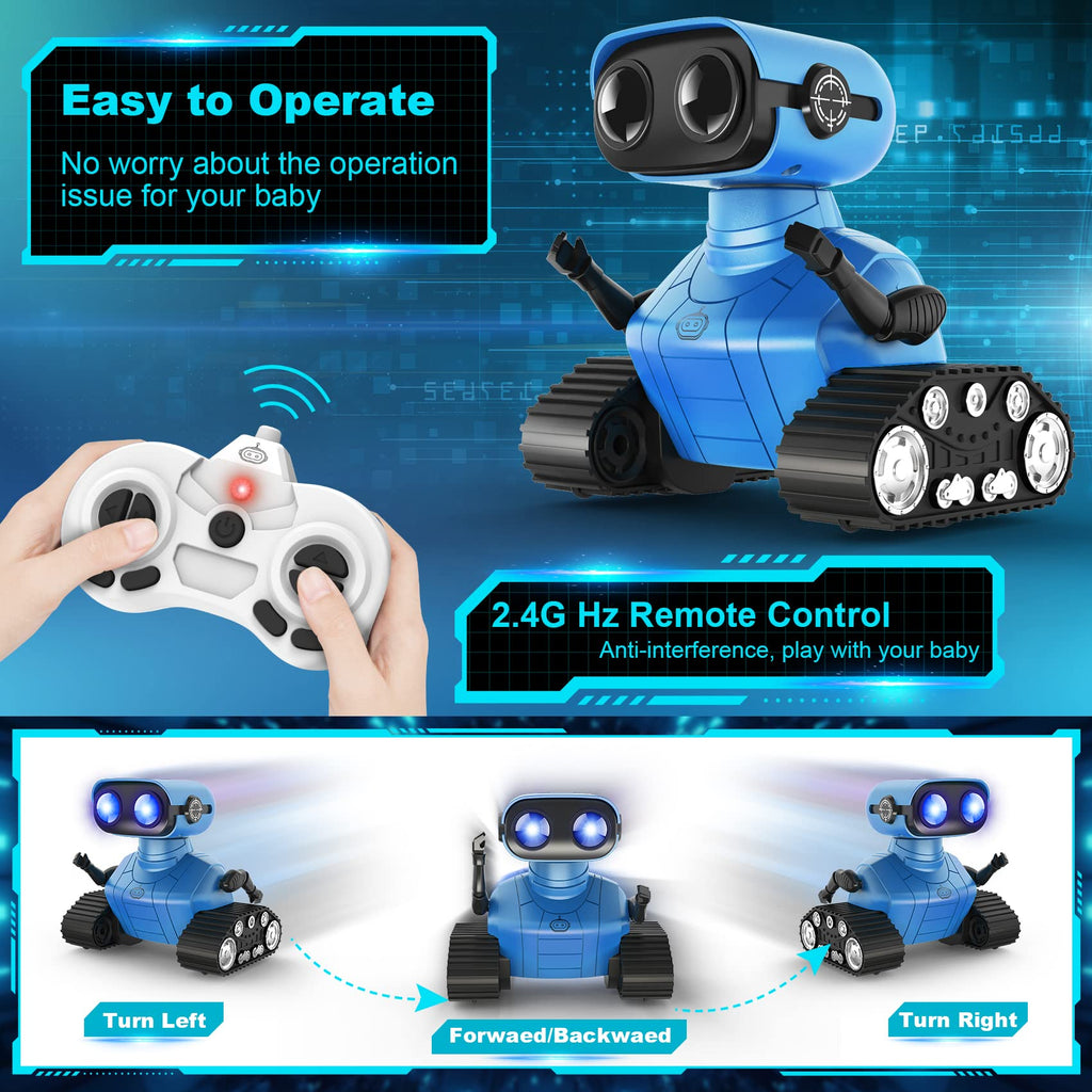 Happysky Robot Toys for Boys Girls, Rechargeable Remote Control Emo Robots with Auto-Demonstration, Flexible Head & Arms, Dance Moves, Music, Shining LED Eyes for 5+ Years Old Kids