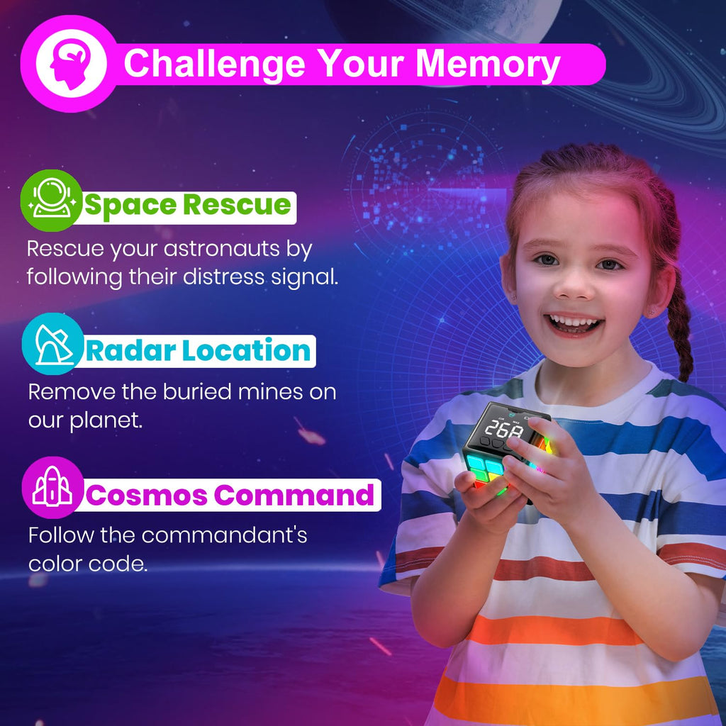 Happysky Rechargeable Game Handheld Cube - 15 Fun Brain & Memory Game with Score Screen - Christmas Easter Birthday Gifts for Boys Girls Ages 6-12+ Years Old - Toy Gift Idea for Kids Teens (Black)