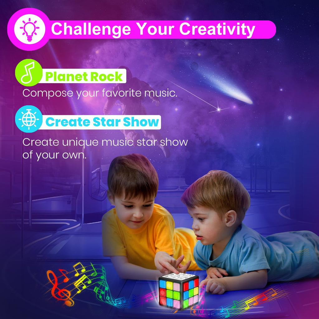 Happysky Rechargeable Game Handheld Cube - 15 Fun Brain & Memory Game with Score Screen - Christmas Easter Birthday Gifts for Boys Girls Ages 6-12+ Years Old - Toy Gift Idea for Kids Teens (Black)