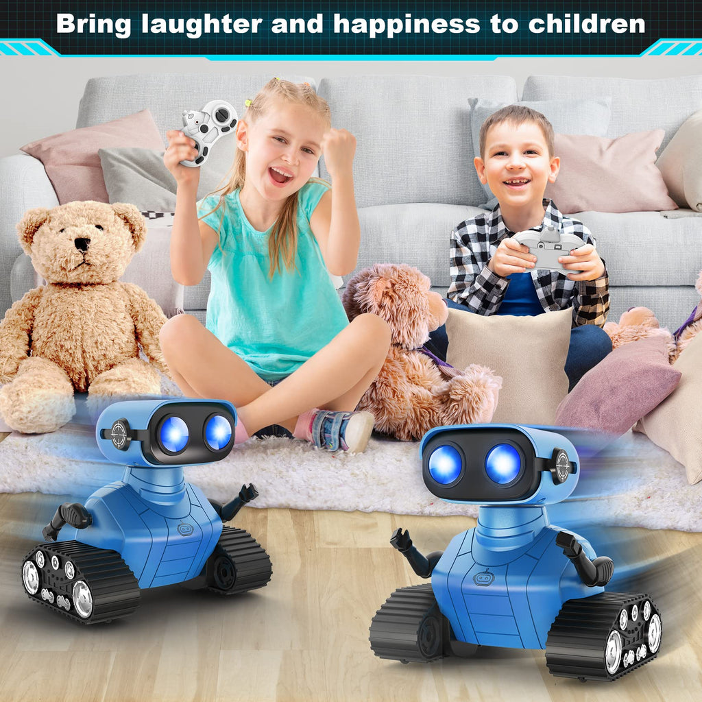 Happysky Robot Toys for Boys Girls, Rechargeable Remote Control Emo Robots with Auto-Demonstration, Flexible Head & Arms, Dance Moves, Music, Shining LED Eyes for 5+ Years Old Kids