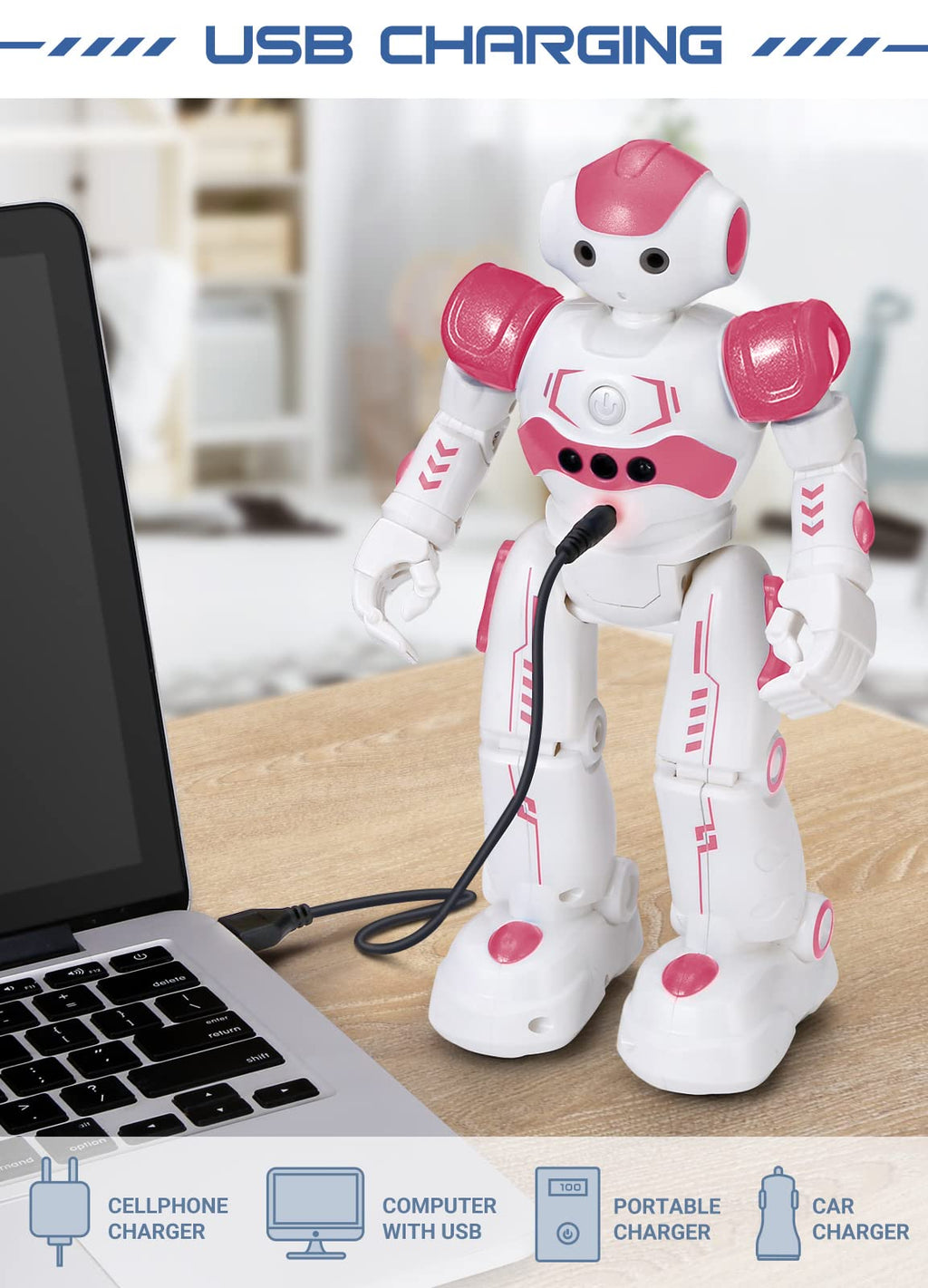 RC Robot Toys for Kids, Gesture & Sensing Remote Control Robot for Age 3 4 5 6 7 8 Year Old Boys Girls Birthday Present (Pink)