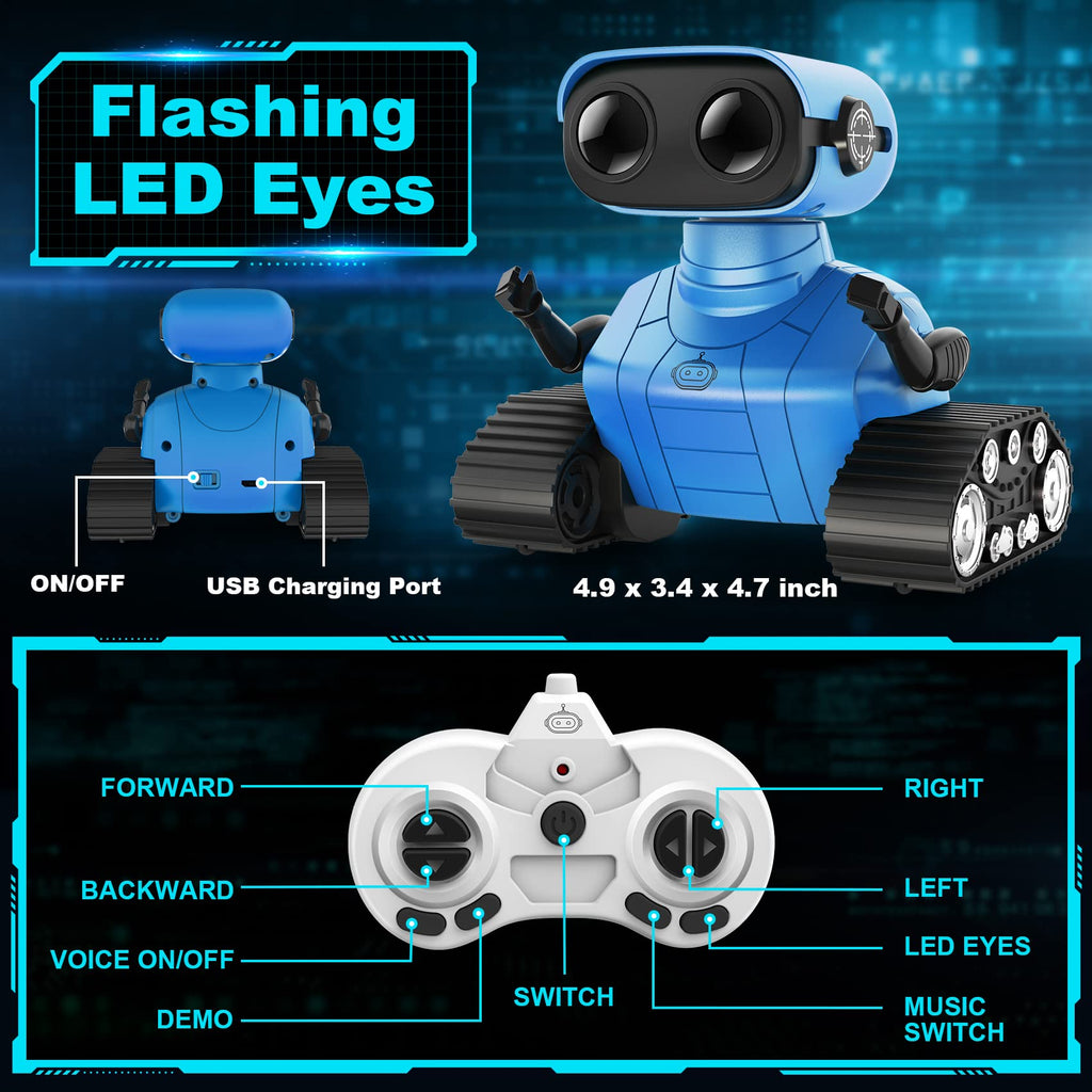 Happysky Robot Toys for Boys Girls, Rechargeable Remote Control Emo Robots with Auto-Demonstration, Flexible Head & Arms, Dance Moves, Music, Shining LED Eyes for 5+ Years Old Kids