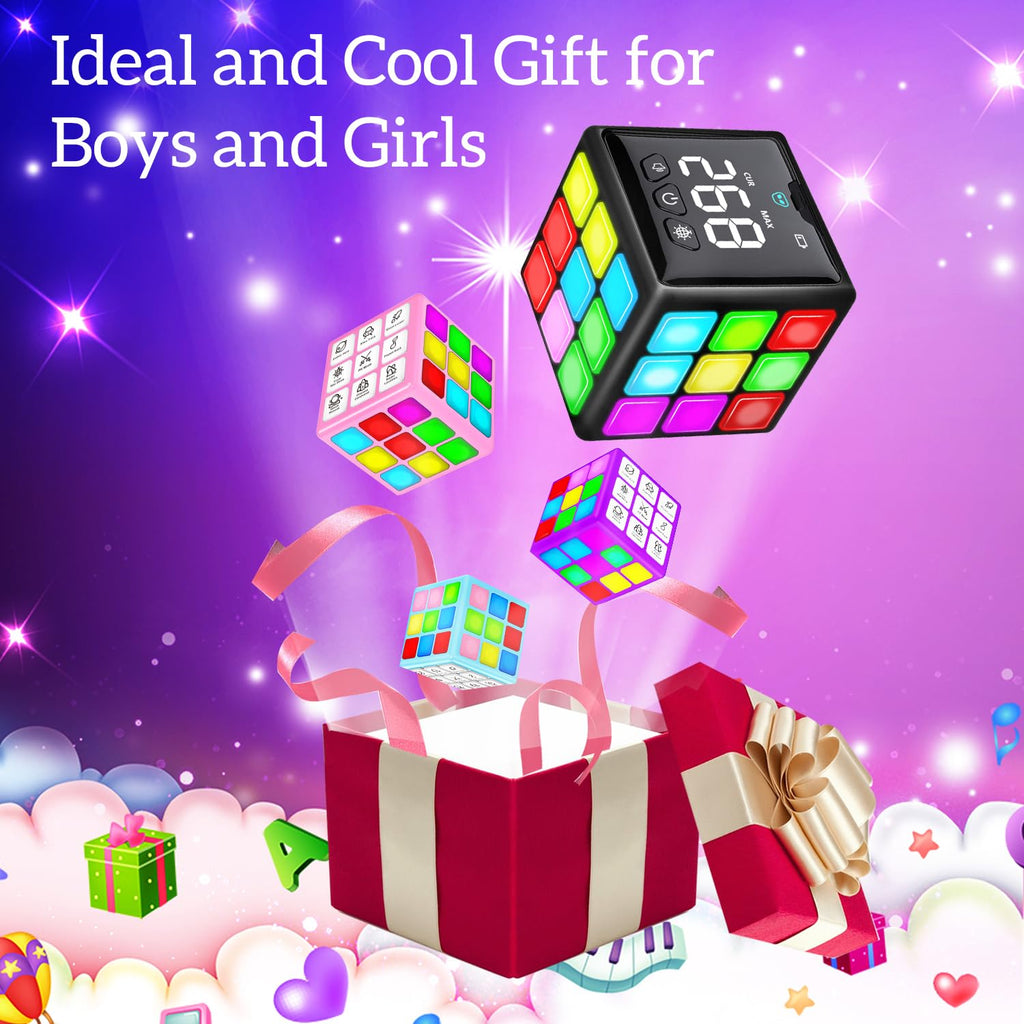 Happysky Rechargeable Game Handheld Cube - 15 Fun Brain & Memory Game with Score Screen - Christmas Easter Birthday Gifts for Boys Girls Ages 6-12+ Years Old - Toy Gift Idea for Kids Teens (Black)